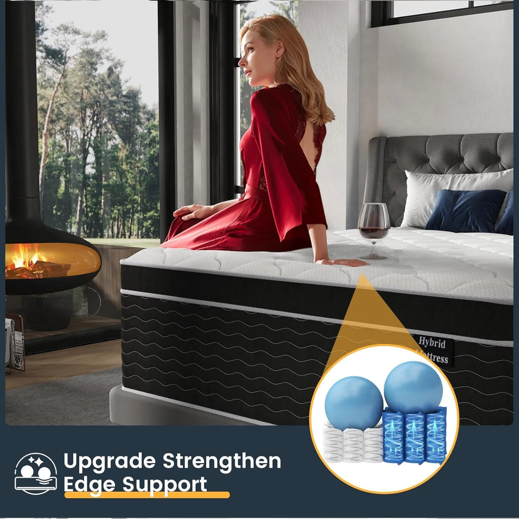 Full Size Mattress, 10 inch Full Bed Mattress in a Box, Medium Plush Hybrid Mattresses with Gel Memory Foam and Pocket Springs, Pressure Relief & Upgraded Support, Cooling and Breathable