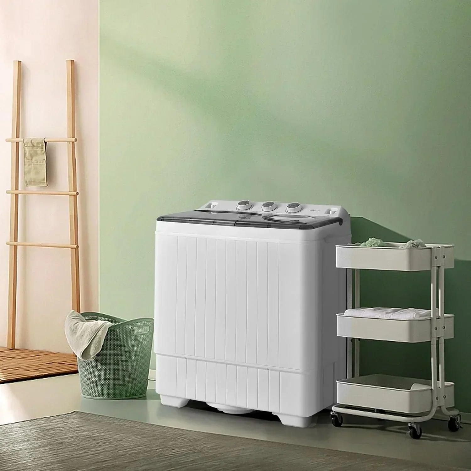 COSTWAY Double Tub 26 lb Capacity Laundry 18 lb 8 lb Spin Combo Drain Pump Washing Machine