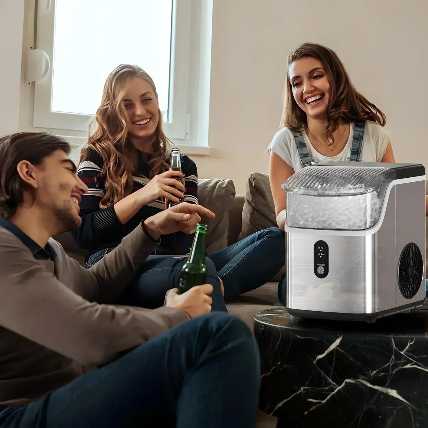 Nugget Ice Makers Countertop Pebble Ice Machine with Chewable Pellet Ice Self-Cleaning