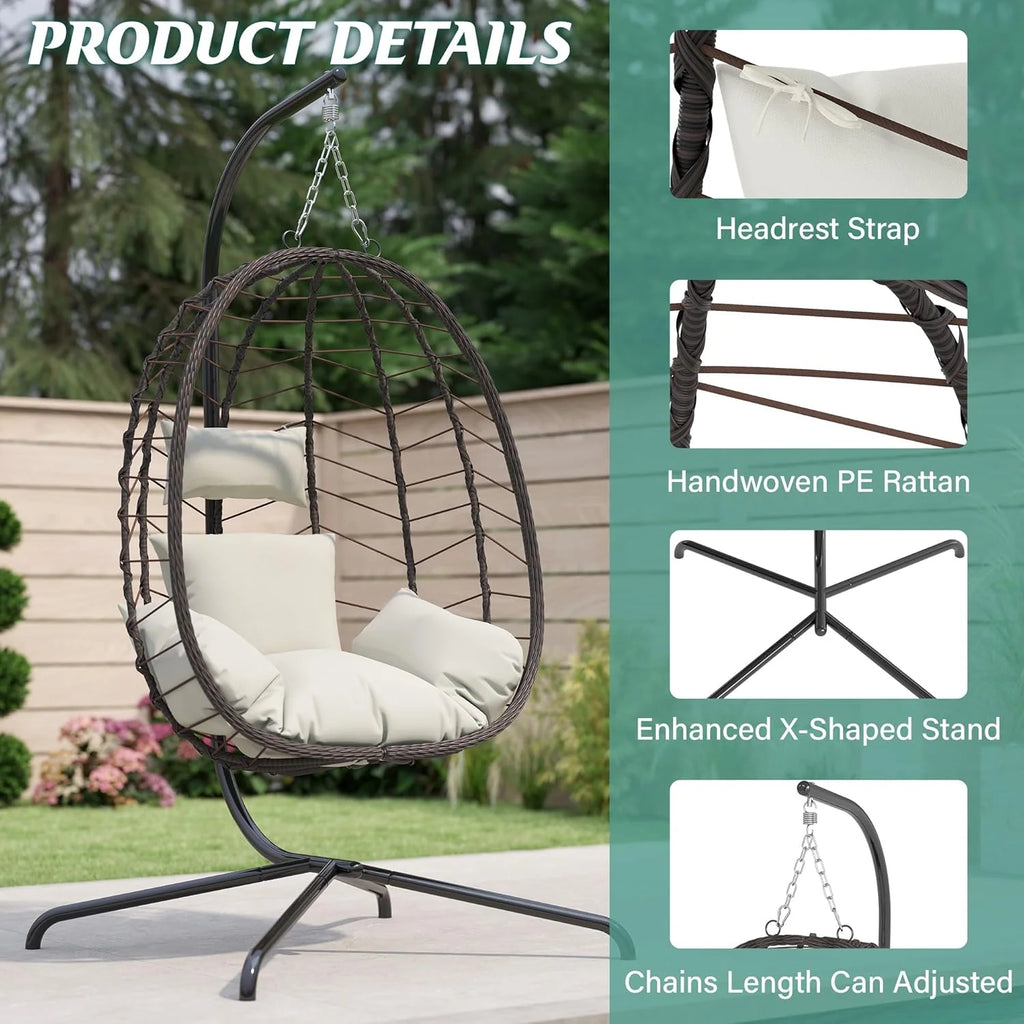 Hanging Egg Chair with Stand Swinging Egg Chair Outdoor Hanging Basket Chair with Cushion