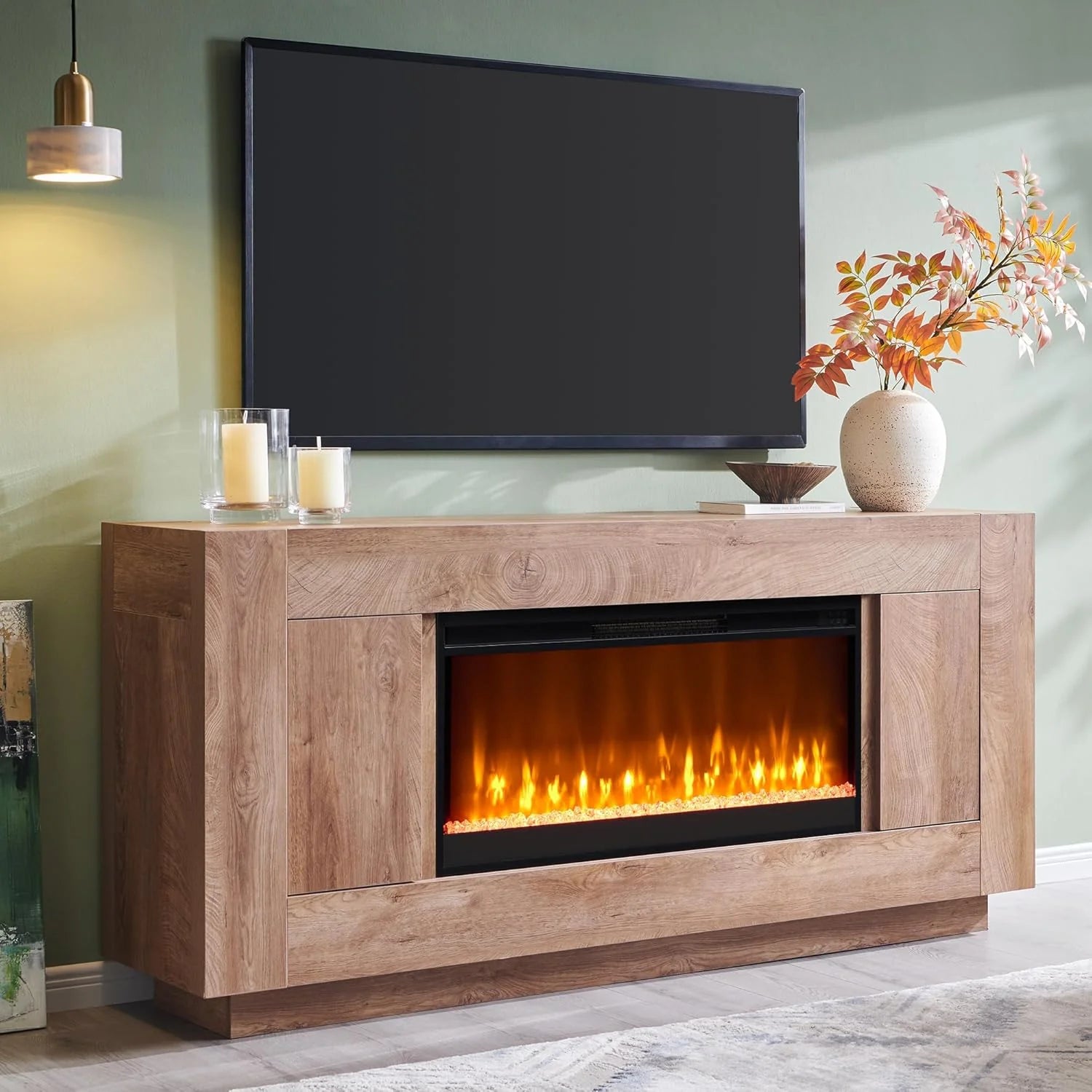 OKD Modern 70 Fireplace TV Stand with 36 Electric Fireplace, Entertainment Center for TVs Up to 80