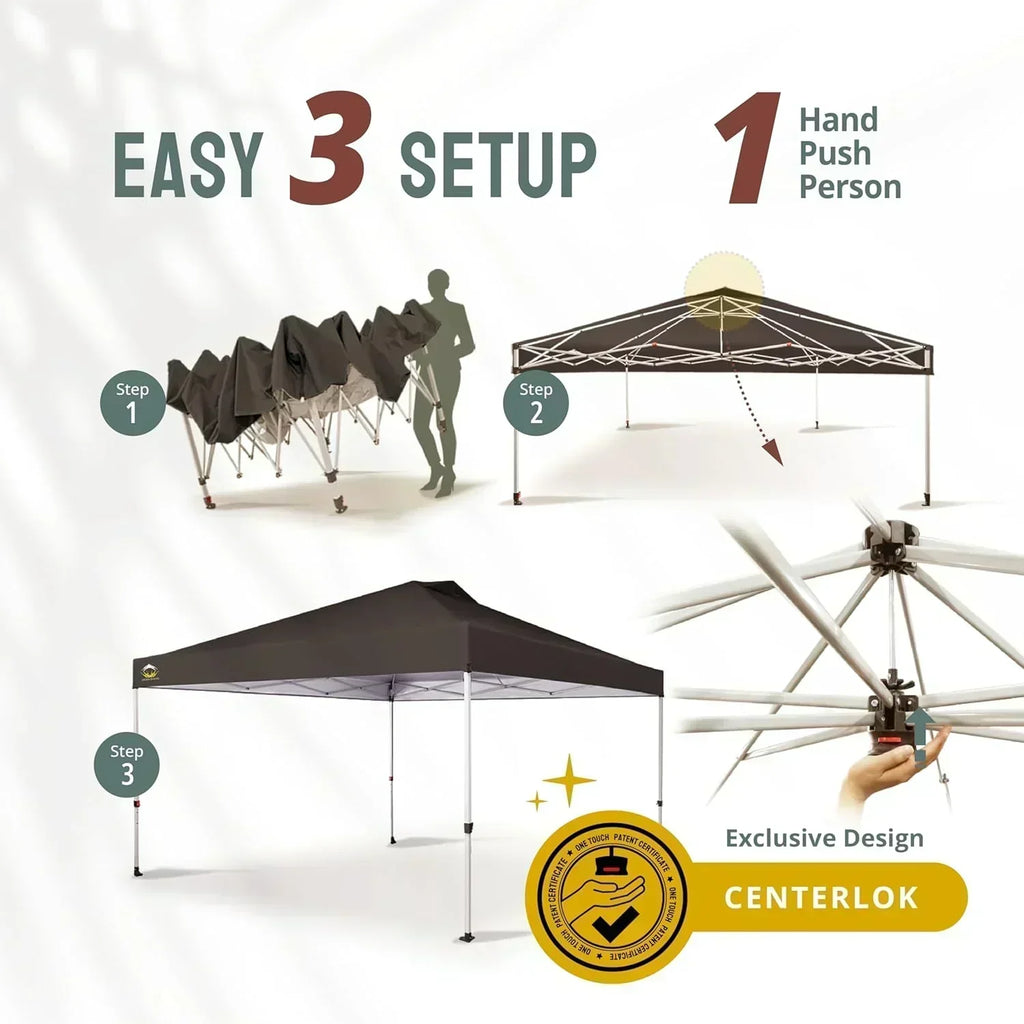 10x10 Pop-Up Awning One-Click Installation Beach Tent Outdoor Sunshade Silver Coated Top