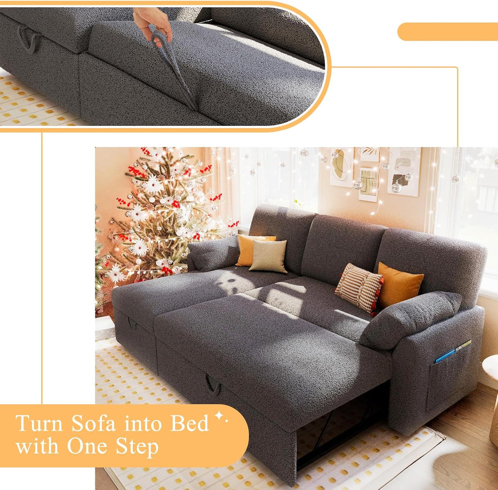VanAcc Sofa Bed Sleeper Sofa with Storage Chaise 2 in 1 Pull Out Couch Living Room
