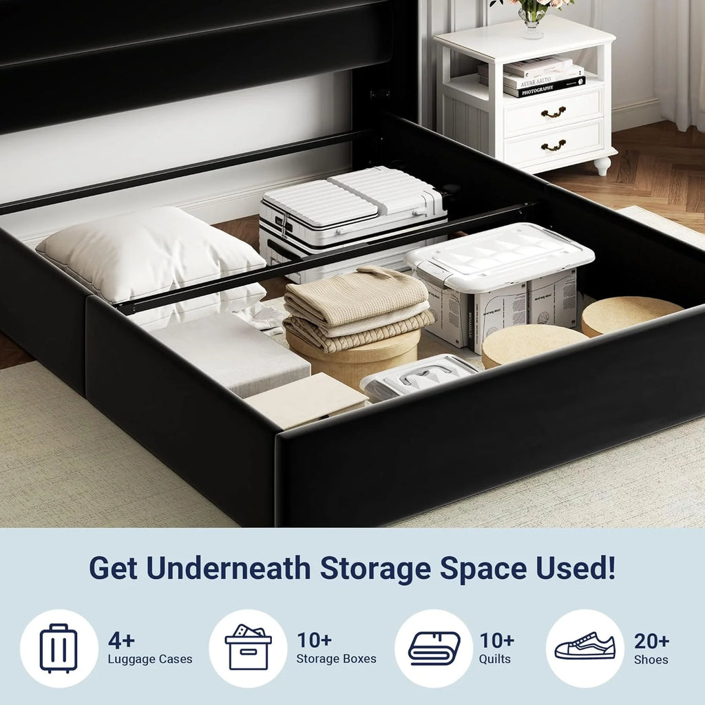 Allewie Queen Size Lift Up Storage Bed Modern Wingback Headboard Hydraulic Support