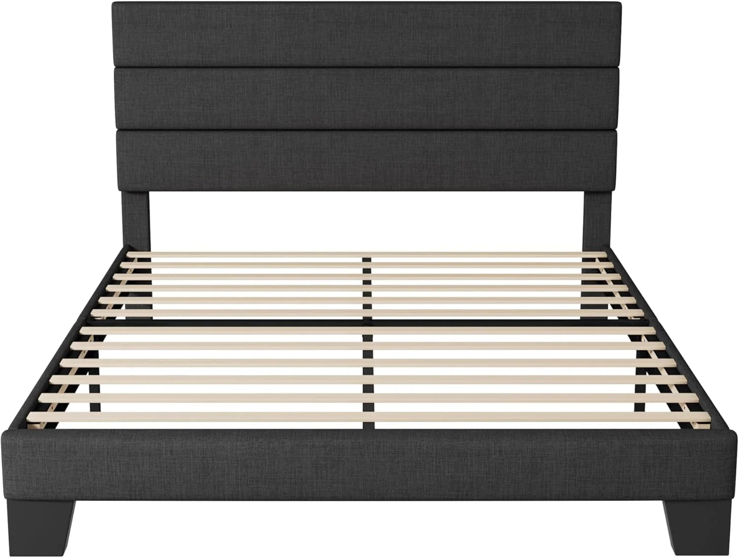 Allewie Queen Size Platform Bed Frame Fabric Upholstered Headboard Wooden Slats Support