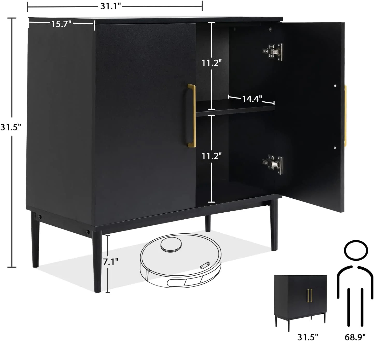 Free Standing Cabinet Black Wood for Living Room, Bedroom, Dining Room, Hallway, Entryway