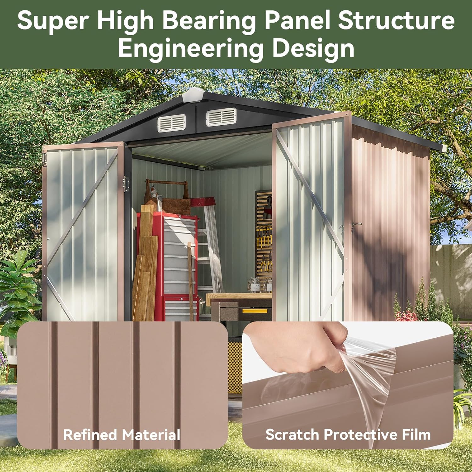 Aoxun 6.2x4 FT Shed Outdoor Storage Shed Metal Garden Shed Sloping Roof Tool Shed Bike Shed