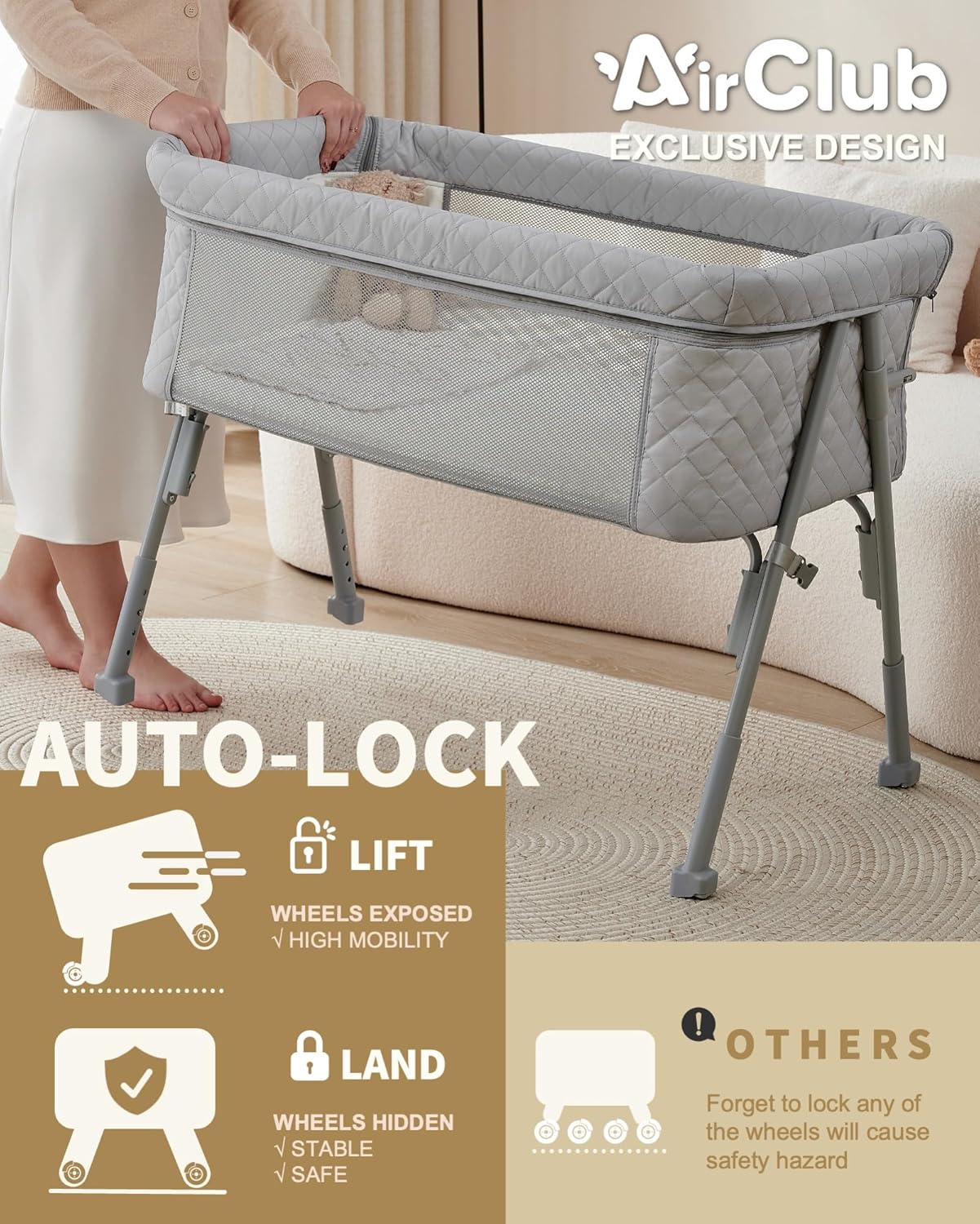 Bassinet Bedside Sleeper Baby Crib for Newborn Baby Bassinets Bedside Sleeper 4 Auto-Lock