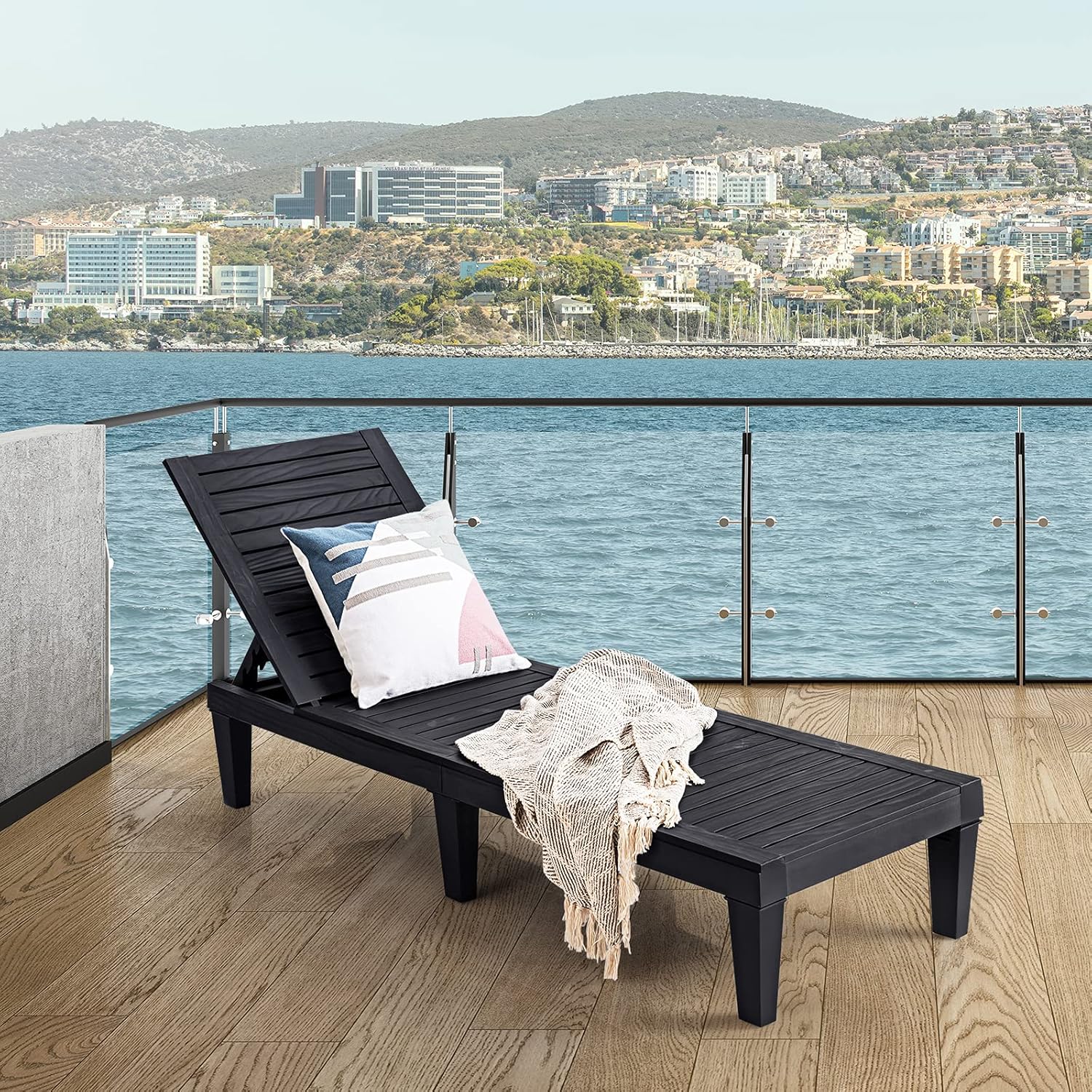 Outdoor Chaise Lounge Chair Lightweight Patio Lounge Recliner Chair with Adjustable Backrest