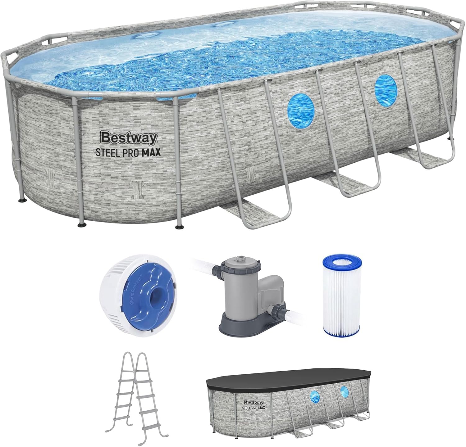 Power Steel Swim Vista Series II 14' x 8' 2 x 39.5 Above Ground Outdoor Swimming Pool Set