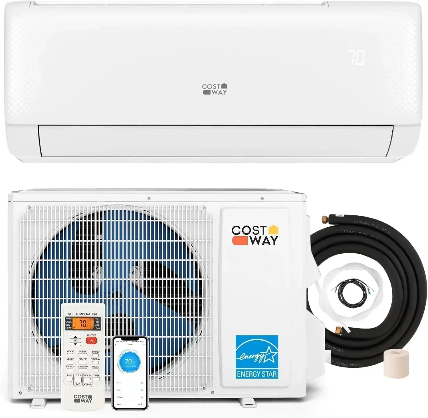 COSTWAY 12000BTU Mini Split Air Conditioner Heater 20 SEER2 115V Wall-Mounted Ductless