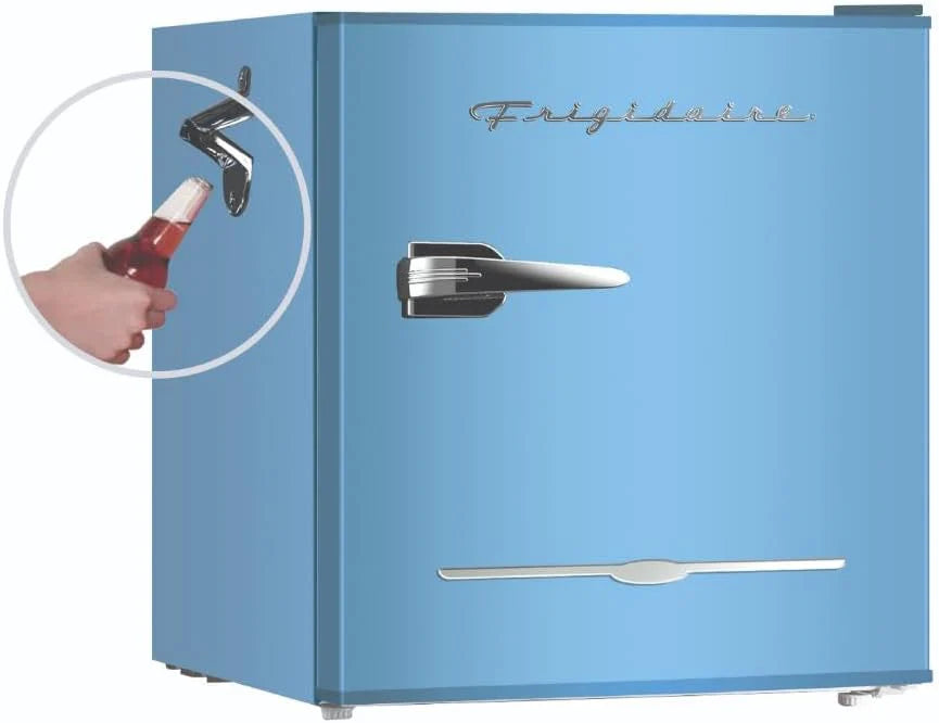 Frigidaire EFR176 Retro Compact Fridge with Chiller Mini Refrigerator with Built-in Bottle Opener for Office, Bedroom, Dorm Room or Cabin, 1.6 cu ft 16 D x 18 W x 18.5 H, Moonlight