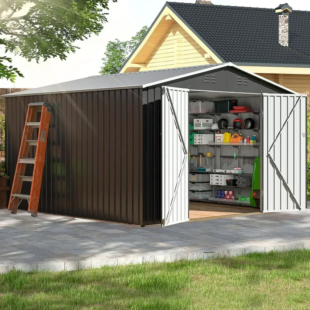 Polar Aurora 8 x 12 FT Outdoor Storage Shed Metal Garden Shed with Updated Frame Structure