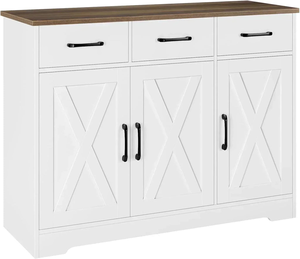 Modern farmhouse sideboard barn door buffet storage cabinet with drawers and shelves