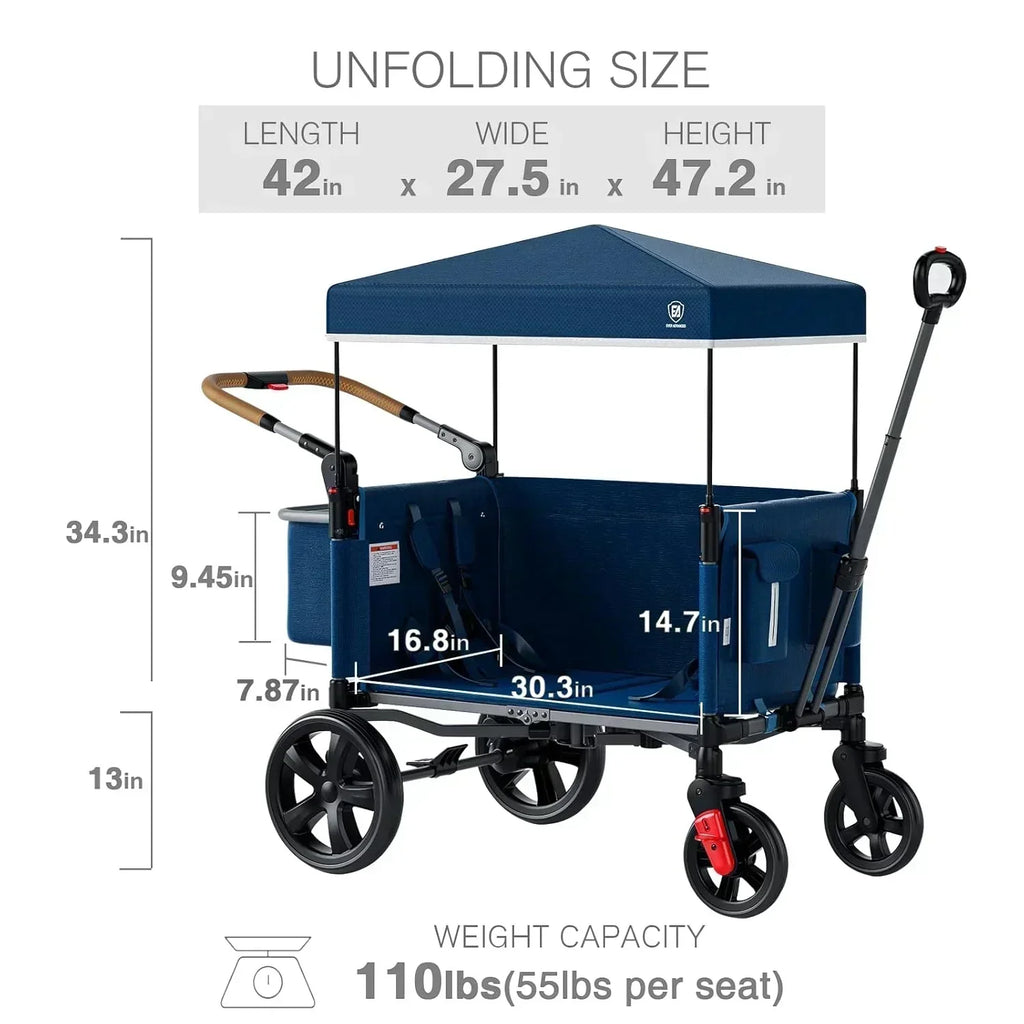 EVER ADVANCED Side-unzip Wagon Stroller for 2 Kids Push Pull Stroller with Adjustable Handle
