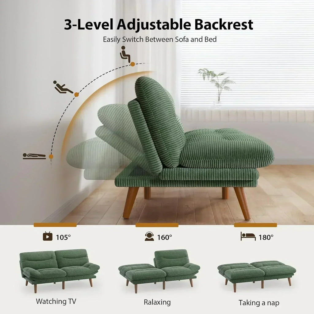 Convertible Futon Sofa Bed 66 Inch Corduroy Futon Sofa Recliner Sofa Bed for Small Spaces
