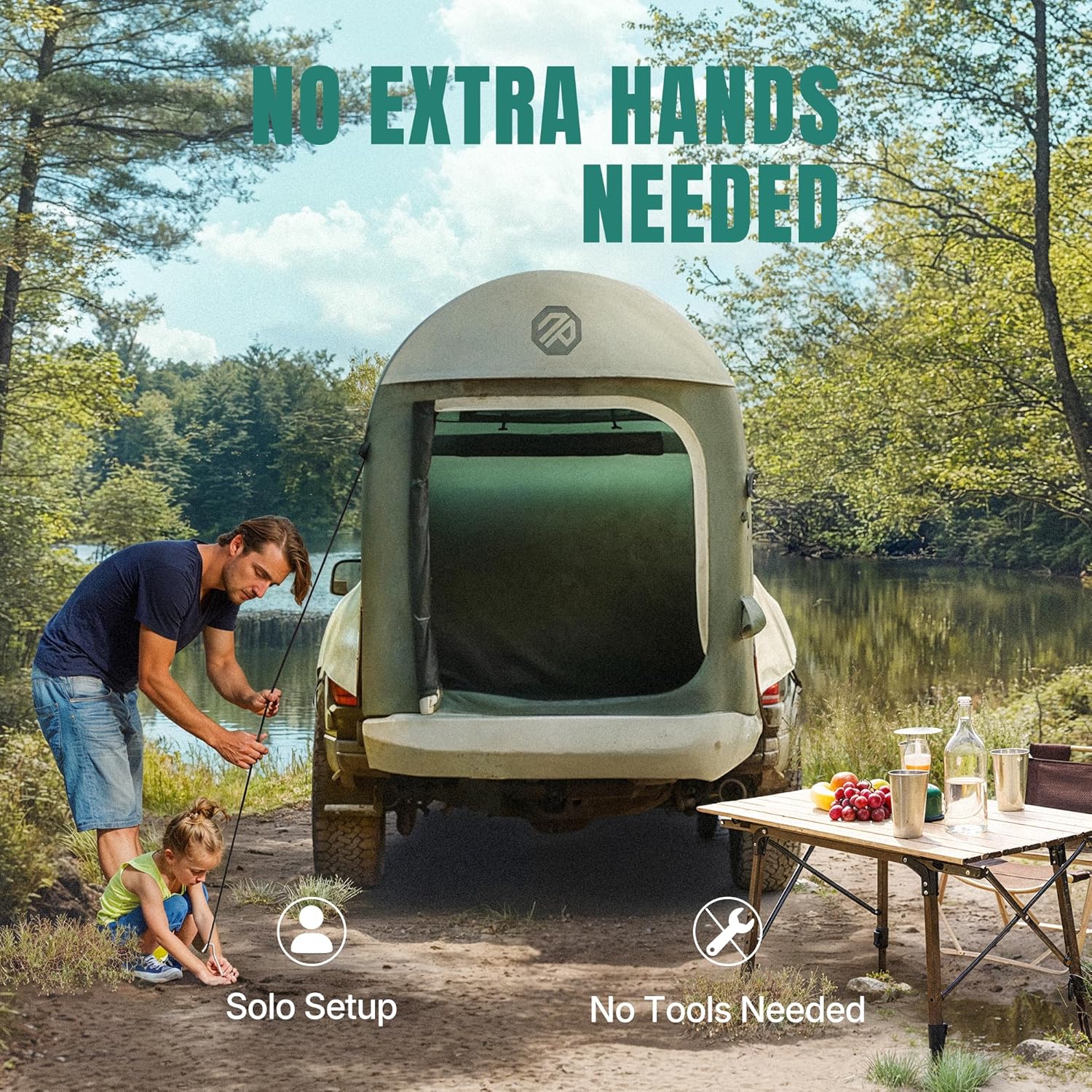 Niphean Truck Bed Tent 5.5ft-8ft for 2+1 People/Family, 2 Mins Fast Setup Inflatable Pickup Truck Tent, PU 3000mm Waterproof & High-Strength Windproof, Spacious Interior for Multi-Landscape