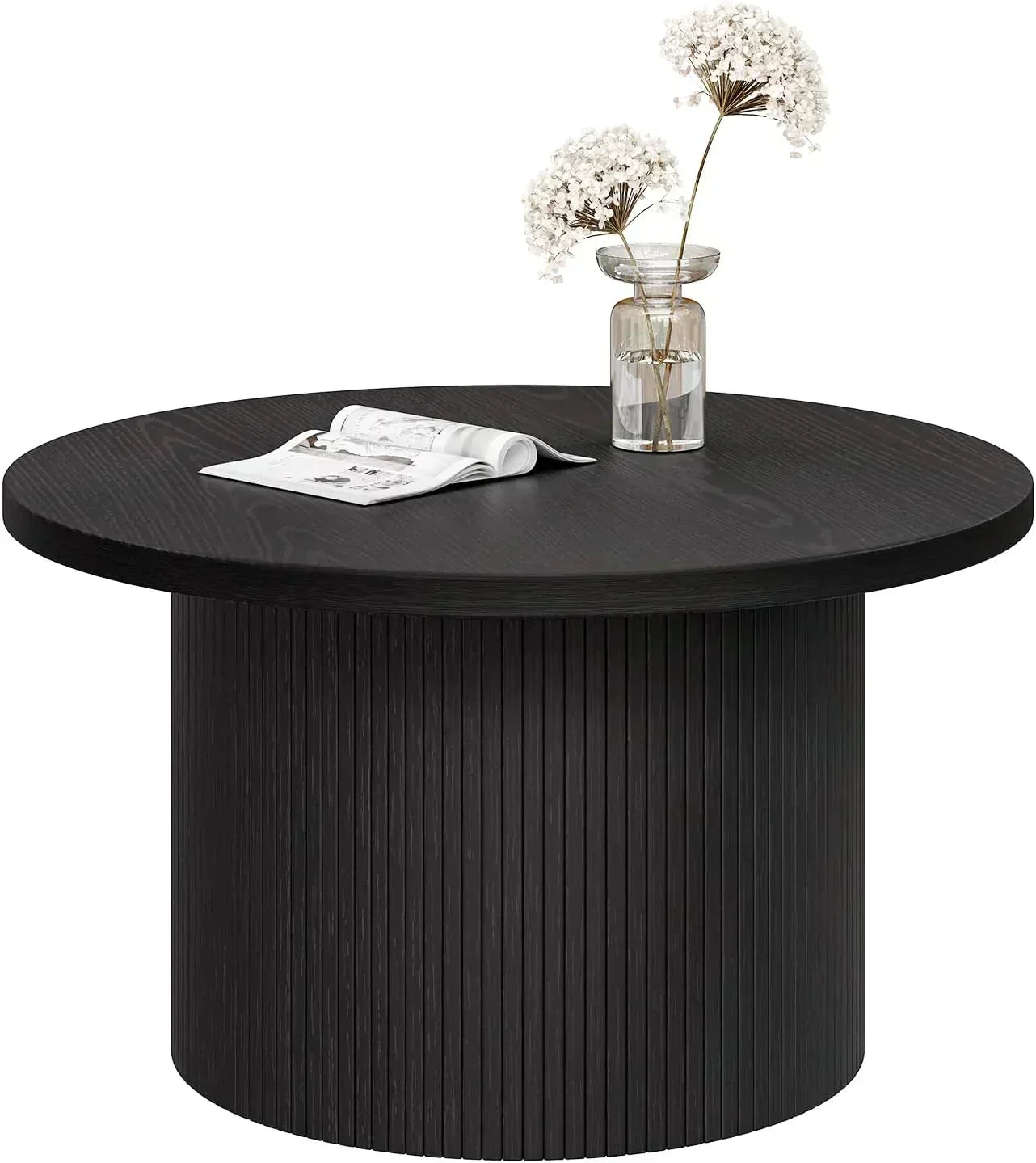 31.5 inch round coffee table living room roll-up coffee table mid-century modern wood coffee table