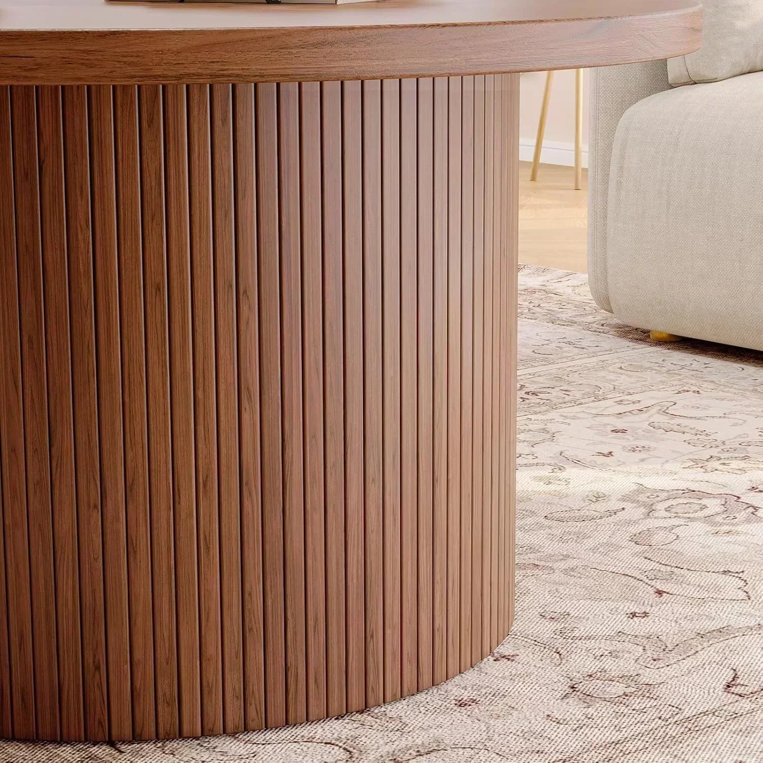 31.5 inch round coffee table living room roll-up coffee table mid-century modern wood coffee table