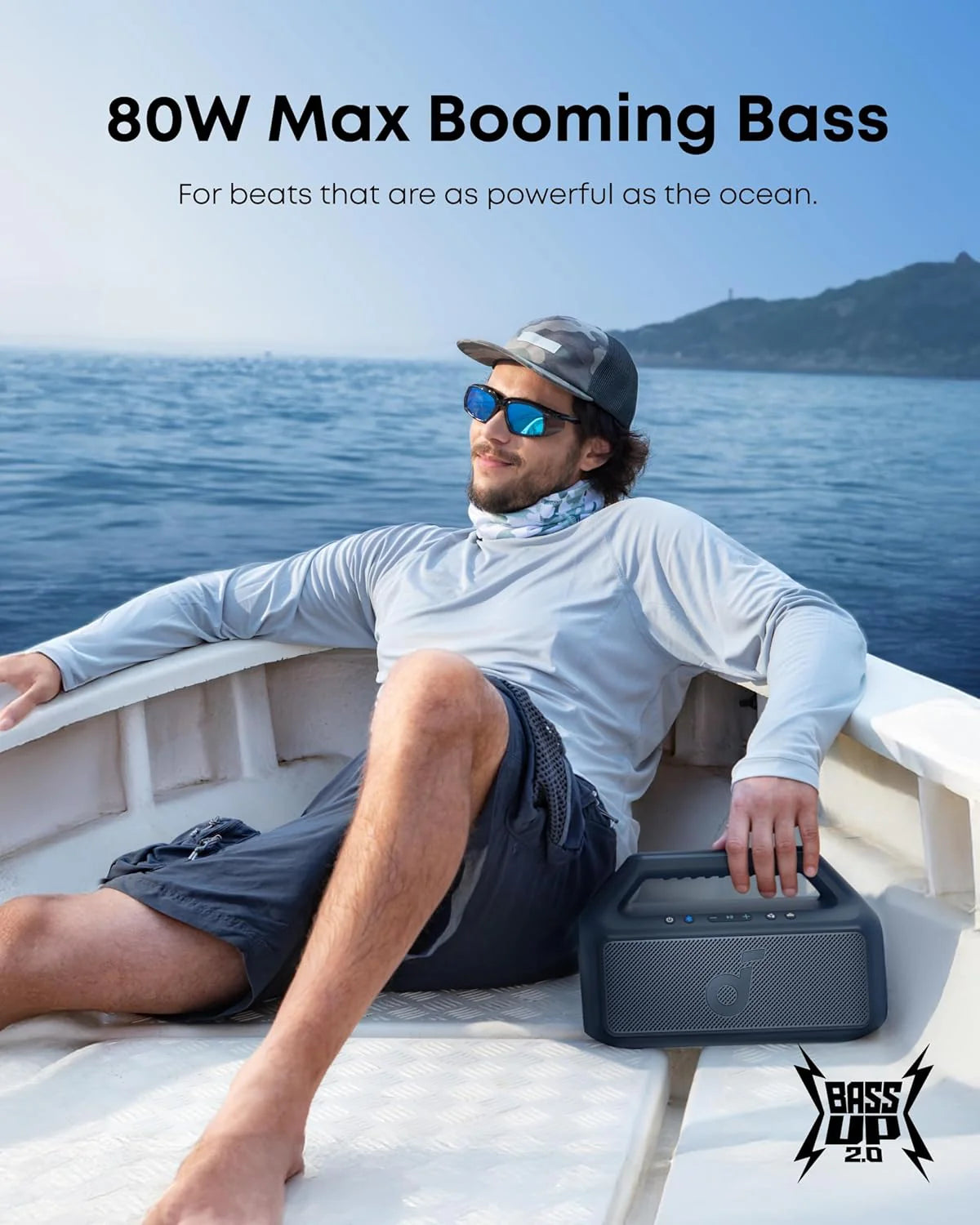Outdoor Speaker, 80W, Subwoofer, BassUp 2.0, 24H Playtime, IPX7 Waterproof, Floatable, RGB Lights, USB-C, Custom EQ, Bluetooth 5.3, Portable for Camping, Beach, and Backyard
