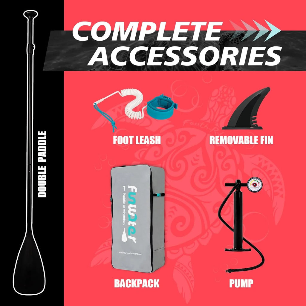 FunWater Inflatable Stand Up Paddle Board with Premium SUP Paddle Accessories, Non-Slip EVA Deck, 11'/10'6' Paddle