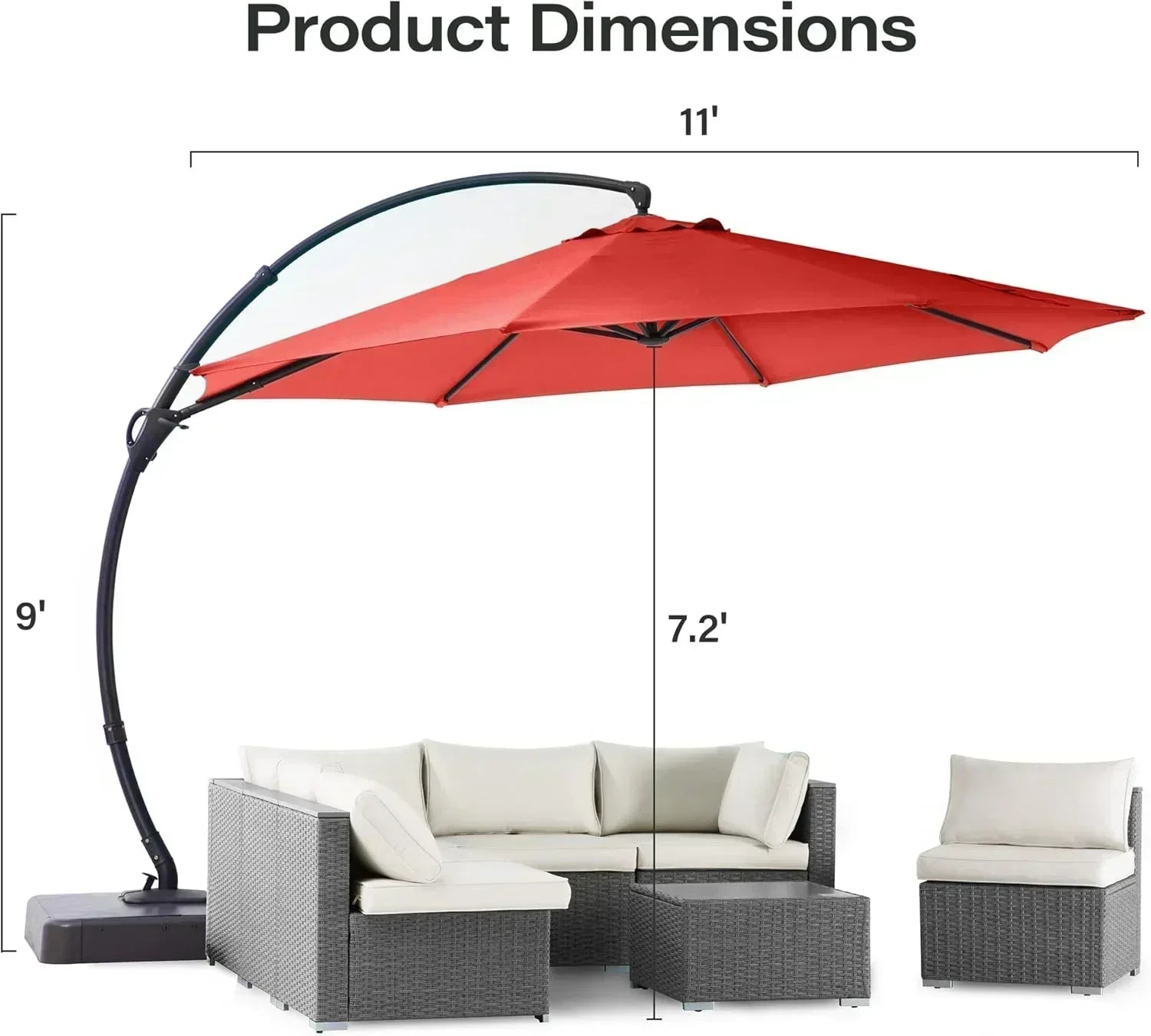 LAUSAINT HOME Outdoor Patio Umbrella with Base included 11 FT Deluxe Curvy Cantilever Umbrella