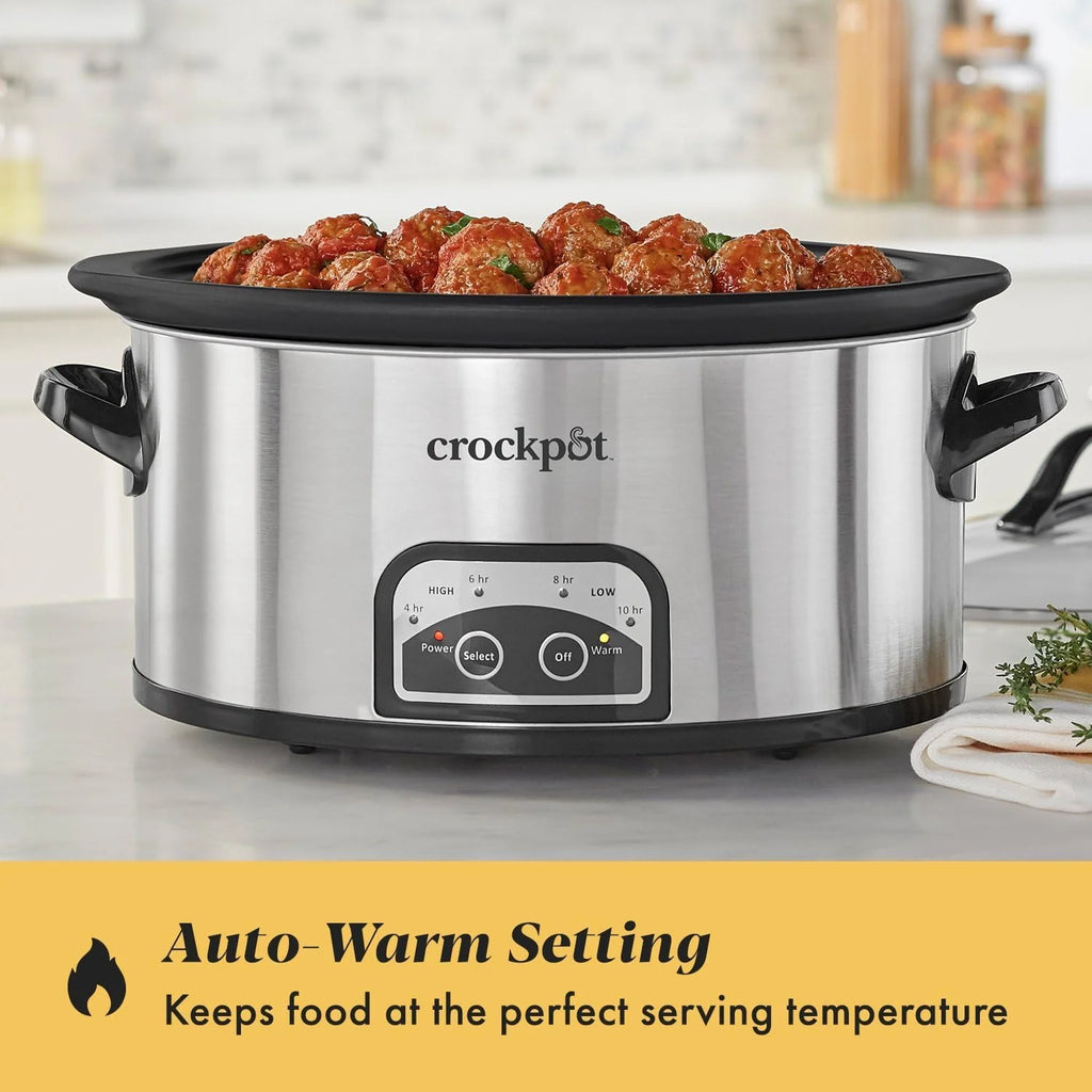 Large 8-Quart Programmable Slow Cooker with Auto Warm Setting Black Stainless Steel