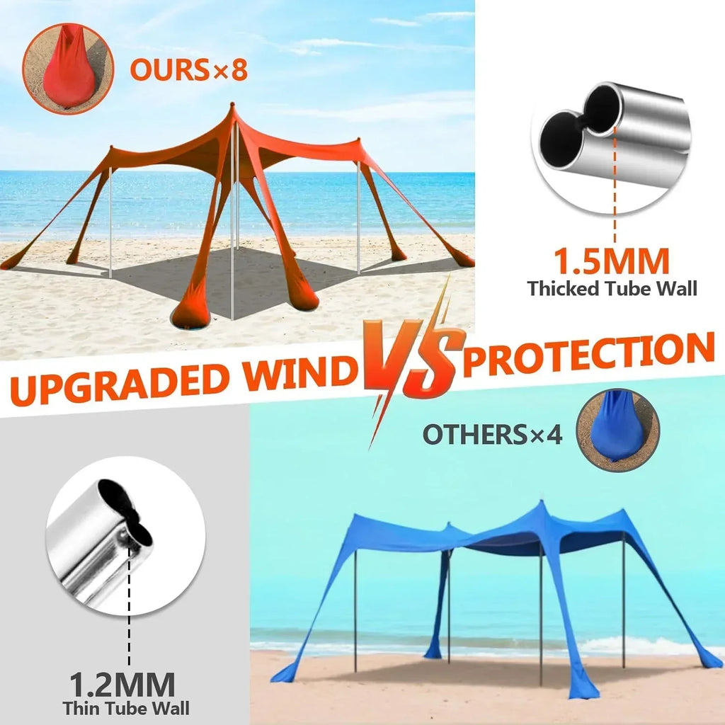 Beach Tent Sun Shelter 10 x 10 FT Beach Canopy Tent Sun Shade Heavy Duty UPF50+ Beach Tent