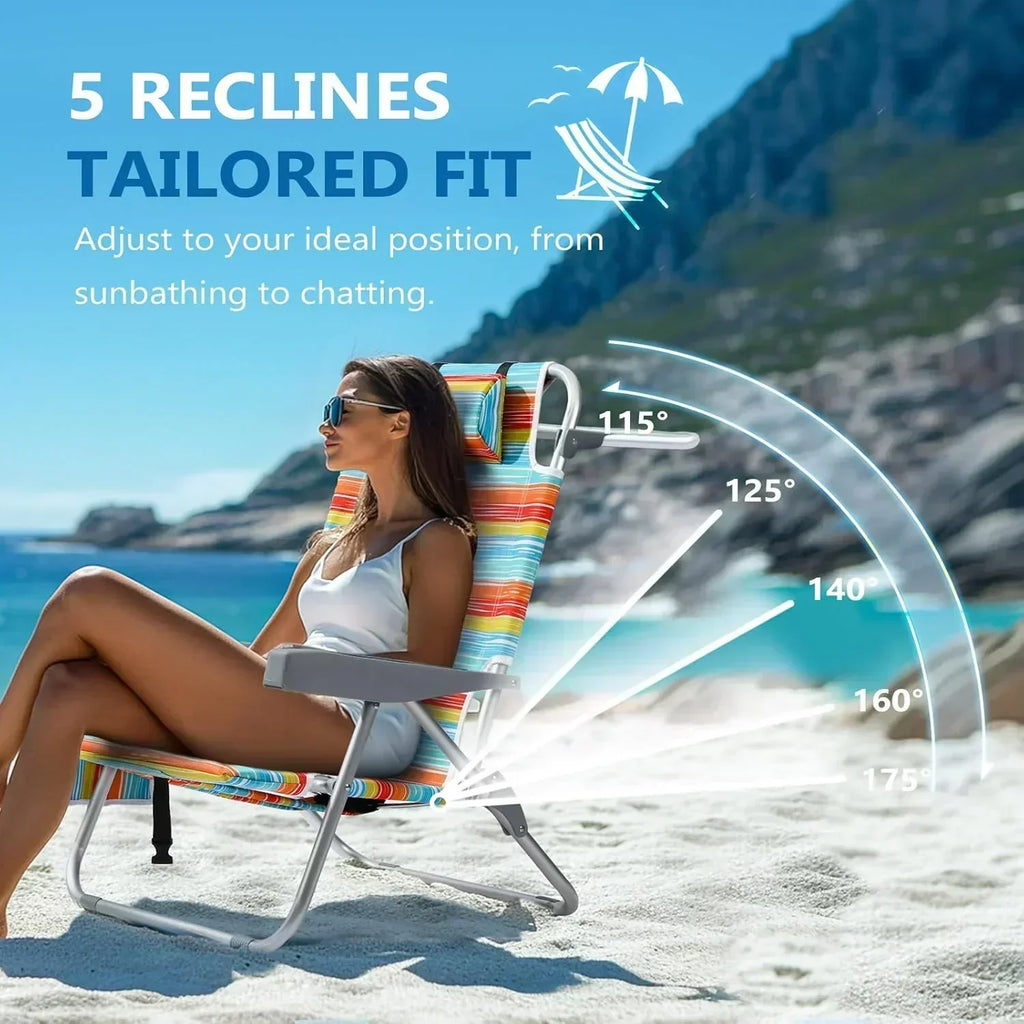 5-Position Aluminum Lay Flat Tall Backpack Beach Chairs 2 Pack Compact Portable Beach Chairs