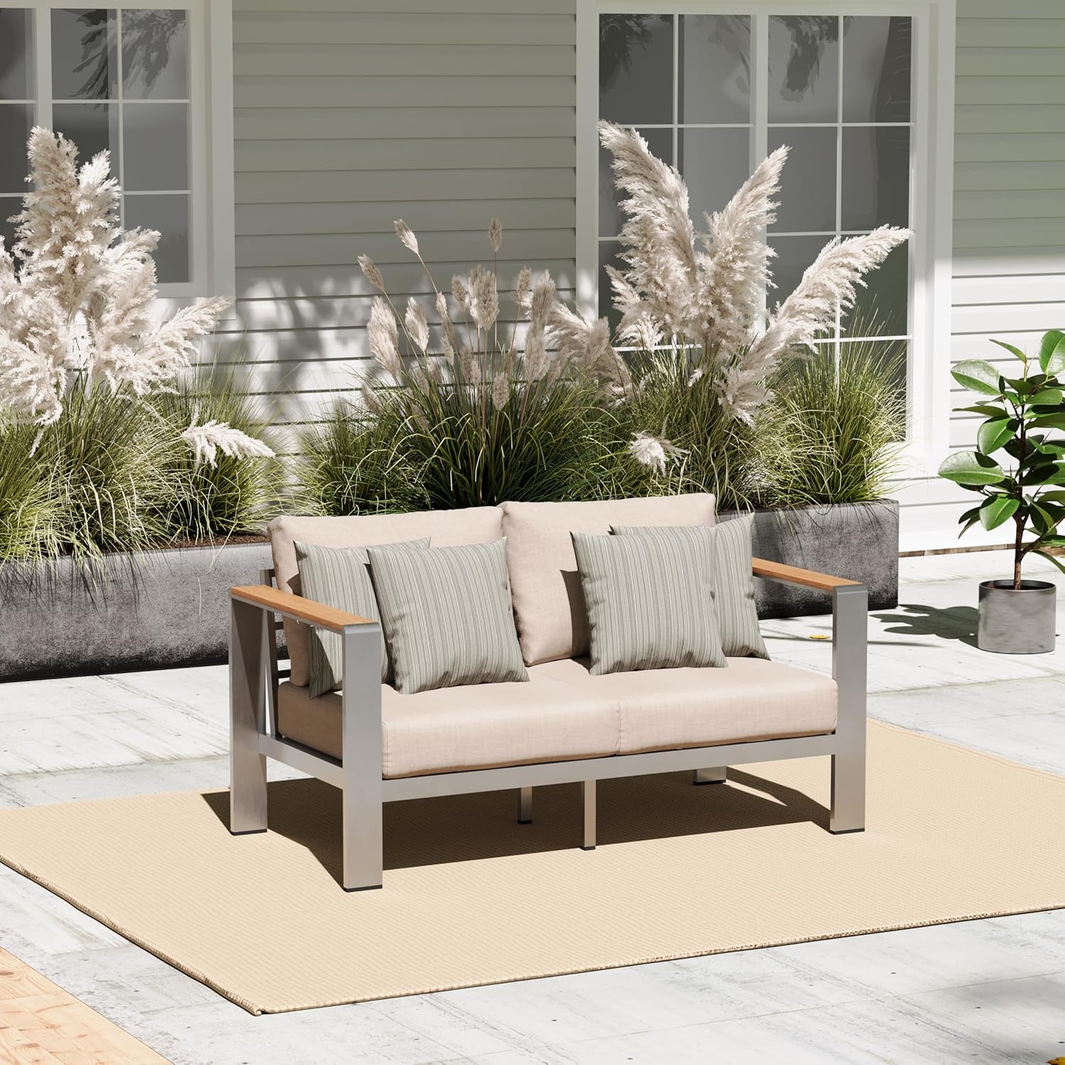 Aluminum Outdoor Patio Furniture Set with Coffee Table, 5 Piece Patio Conversation Sets, Outdoor Sectional Furniture for Porch, Balcony, Yard, Gray