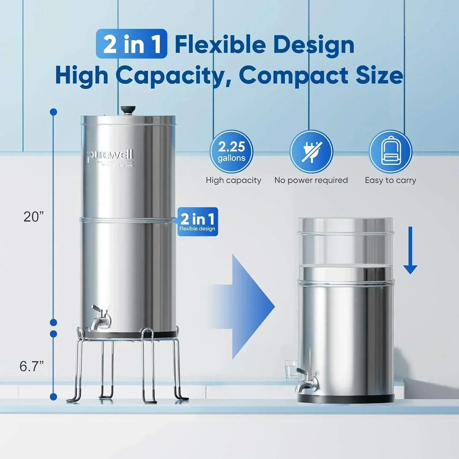 Purewell three-stage 0.01��m ultrafiltration gravity water filtration system 304