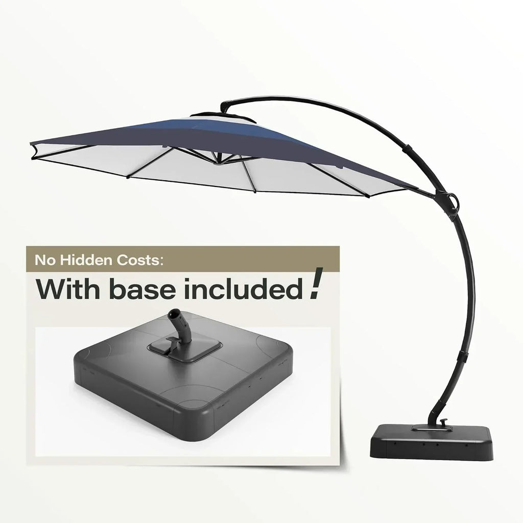 LAUSAINT HOME Outdoor Patio Umbrella with Base included 11 FT Deluxe Curvy Cantilever Umbrella