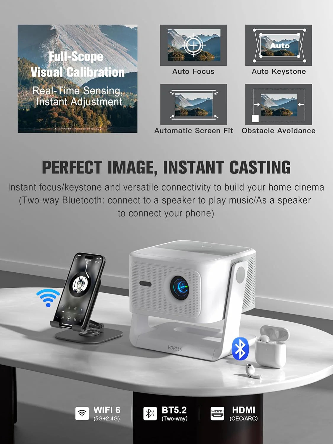 Official Licensed Google TV 4K Smart Projector with WiFi and Bluetooth, VOPLLS Outdoor