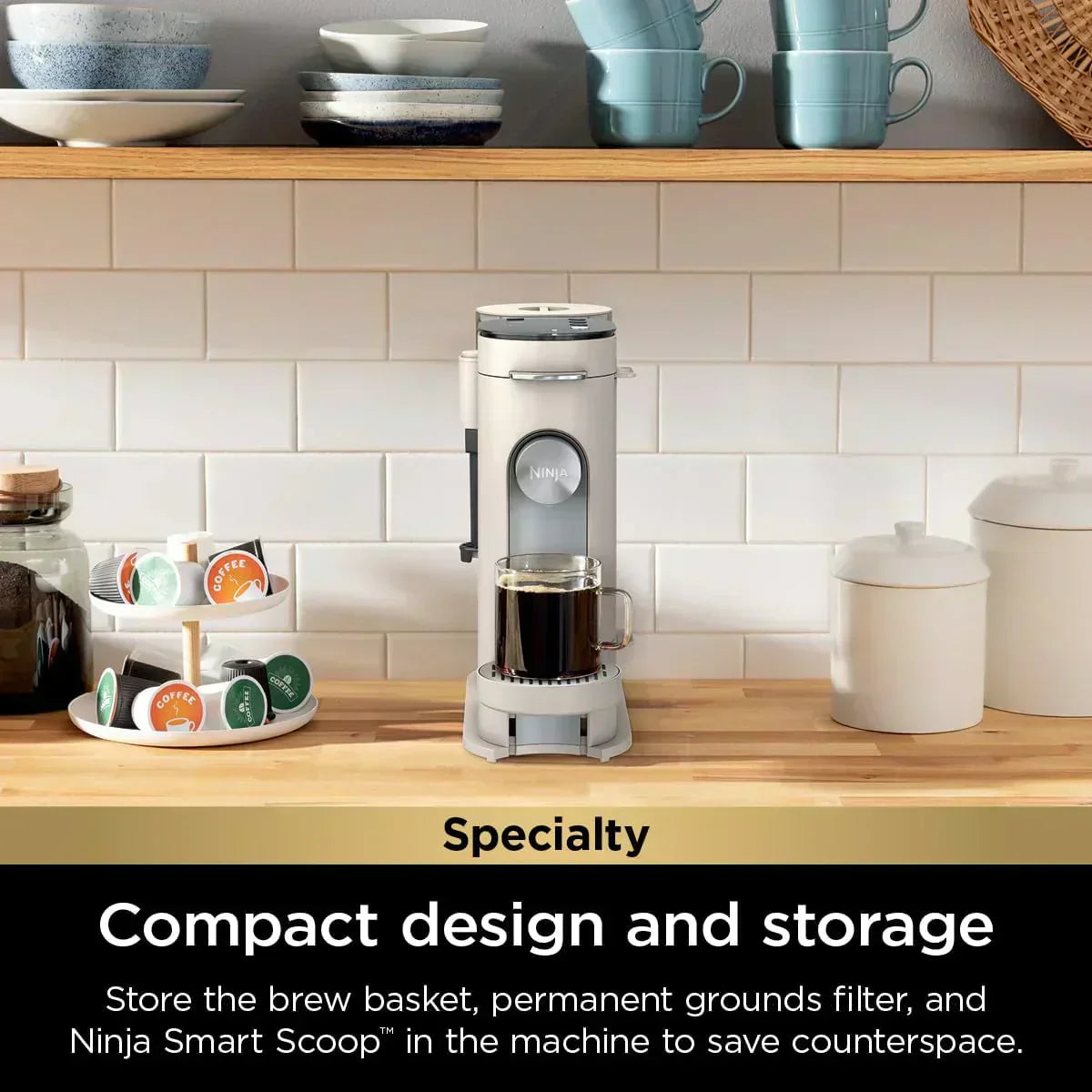 Ninja Pods Grounds Single-Serve Coffee Maker K-Cup Pod Compatible Brews Grounds Compact Design