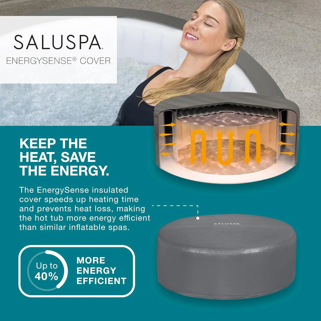Bestway SaluSpa Miami EnergySense AirJet Inflatable Hot Tub Spa (71 x 26) | Portable Hot Tub with 2 Covers (1 Energy-Efficient Thermal Cover and 1 Standard Cover) | Fits Up to 2-4 Persons | Black