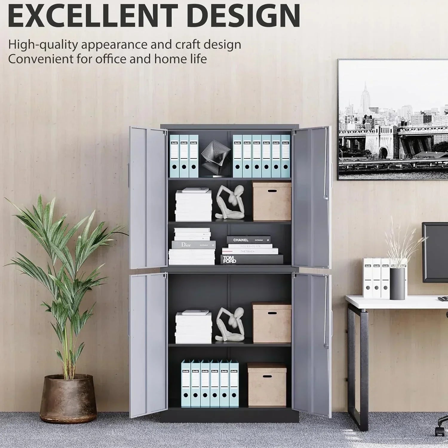 Metal Storage Cabinet with 2 Doors and 6 Shelves Black Metal Cabinet Garage Storage Cabinet