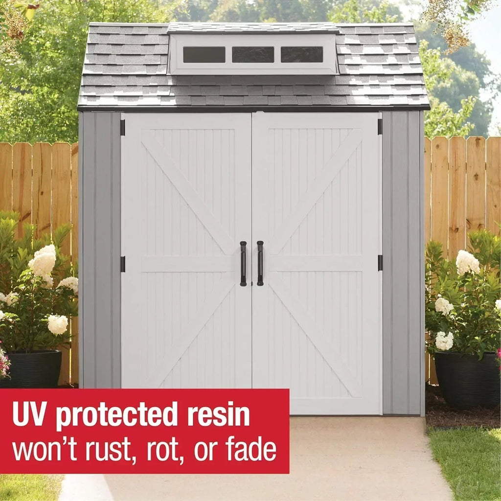 Rubbermaid Resin Outdoor Storage Shed With Floor Weather Resistant Gray Organization for Home
