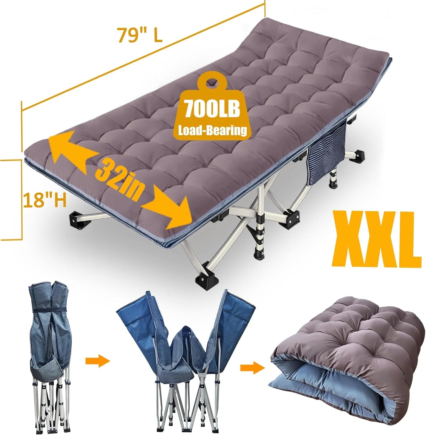 2 Pack Camping Cot with Mattress Comfortable Cot Bed Folding Cot Heavy Duty Cots for Sleeping with Carry Bag for Adults Kids Guest Bed Outdoor Indoor Home