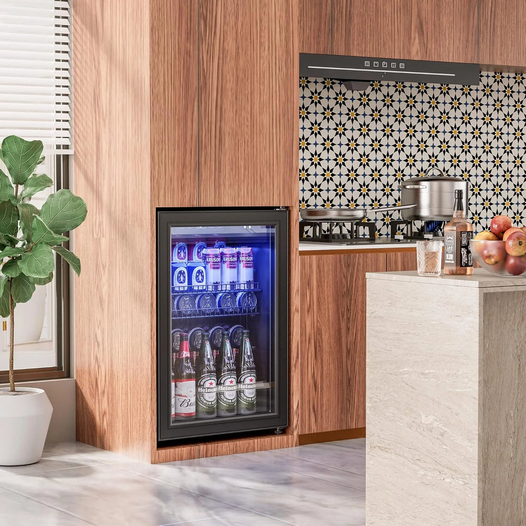 Beverage Refrigerator Cooler-120 Cans Freestanding Mini Fridge Cooler with Glass Door