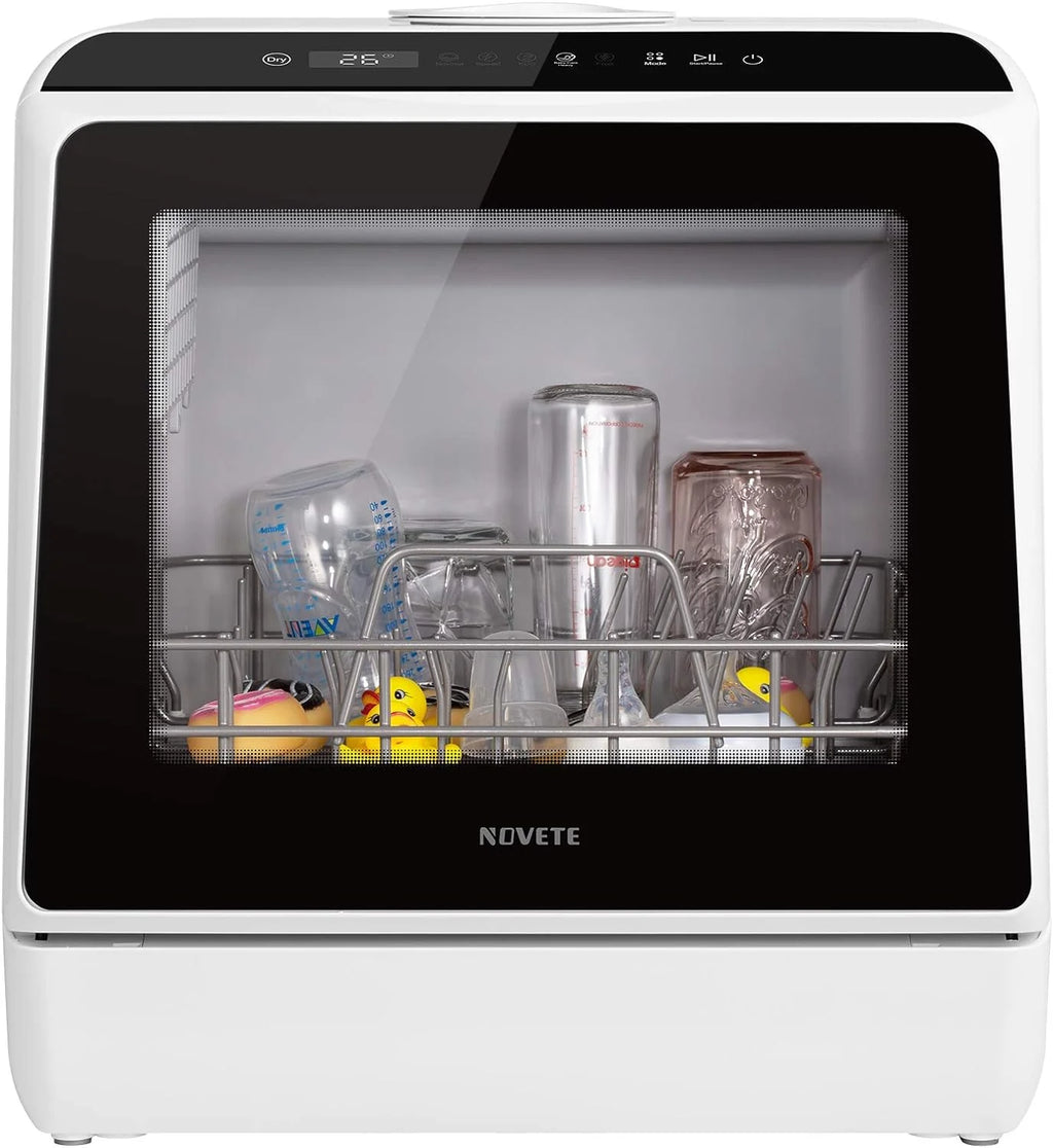 NOVETE Portable Countertop Dishwashers, Compact Dishwashers with 5 L Built-in Water Tank & Inlet Hose, 5 Washing Programs, Baby Care, Air-Dry Function and LED Light for Small Apartments