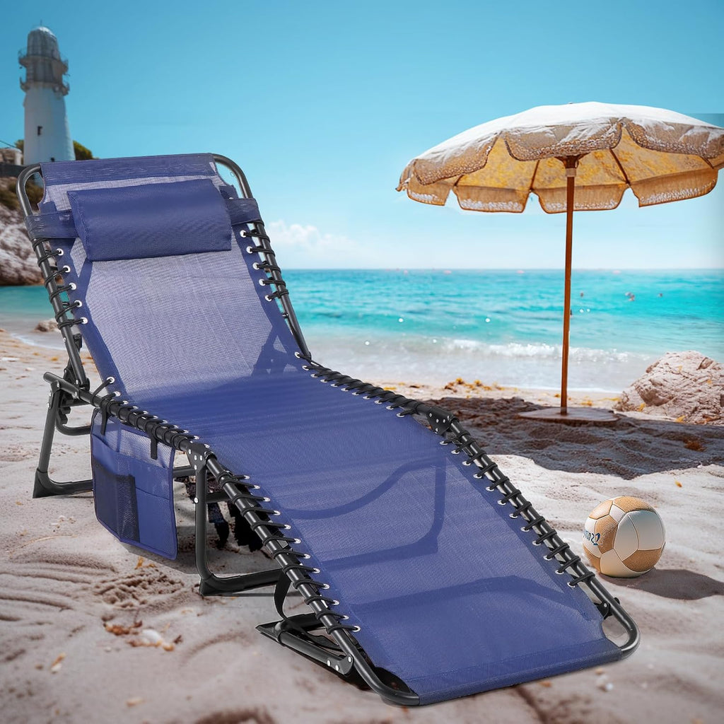 Unovivy Outdoor Chaise Lounge Chairs Portable Folding Pool Lounge Chair with Reclining Back