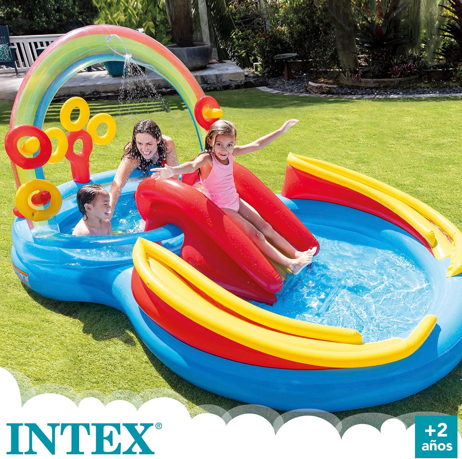 Intex 96 x 78 x 28 Inflatable Jungle Adventure Play Center Spray Kiddie Pool - Backyard Kids Water Slide, Outdoor Blow-Up Splash Pad for Toddlers