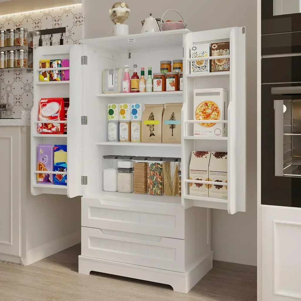Gizoon Kitchen Pantry Cabinet with Drawers Freestanding Bathroom Storage Cabinet with Doors