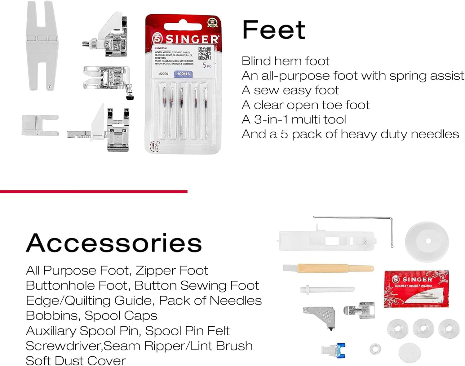 SINGER Heavy Duty 4423 High Speed Sewing Machine with Accessory Kit | Strong Motor With Enhanced Piercing Power, 97 Stitch Applications, Full Metal frame, 1-step Buttonhole & LED Light