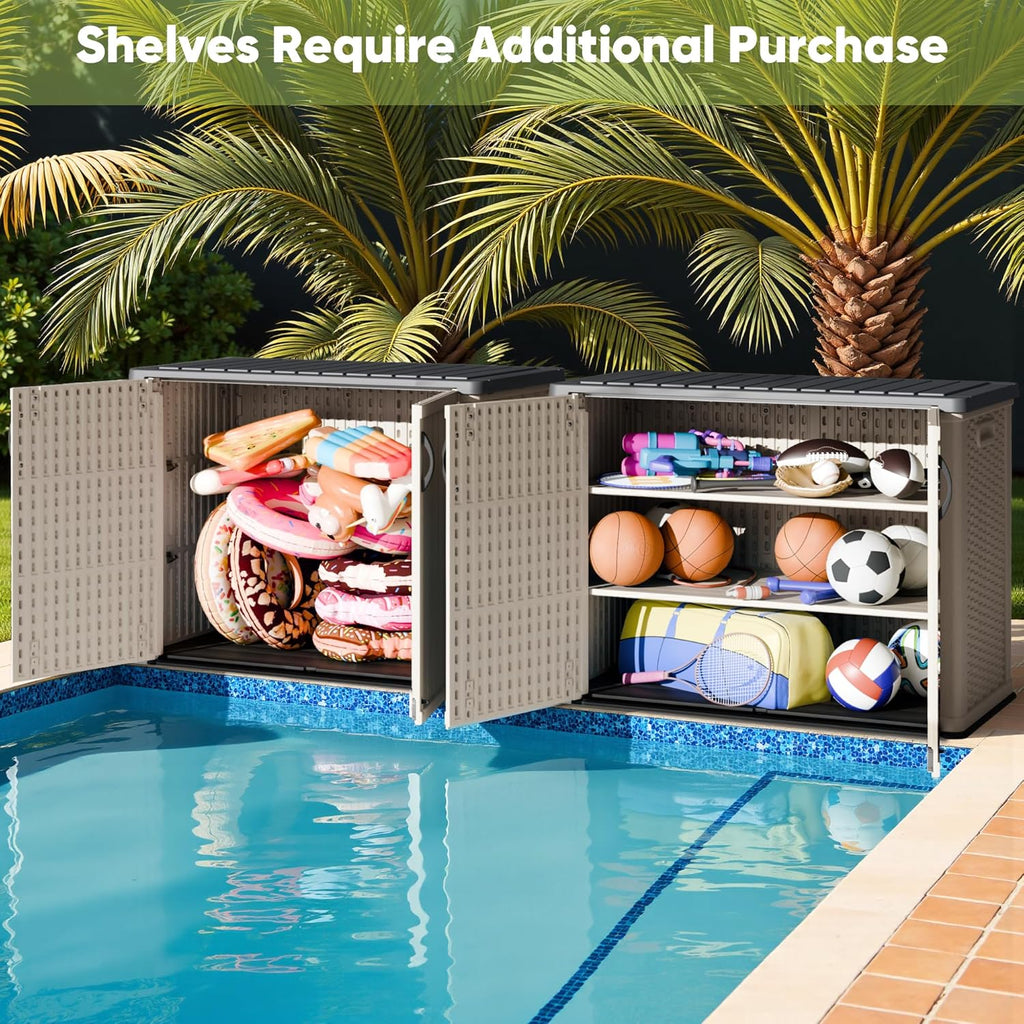 Devoko Outdoor Storage Cabinet 26 Cu Ft with Lockable Doors Horizontal Storage Shed Waterproof