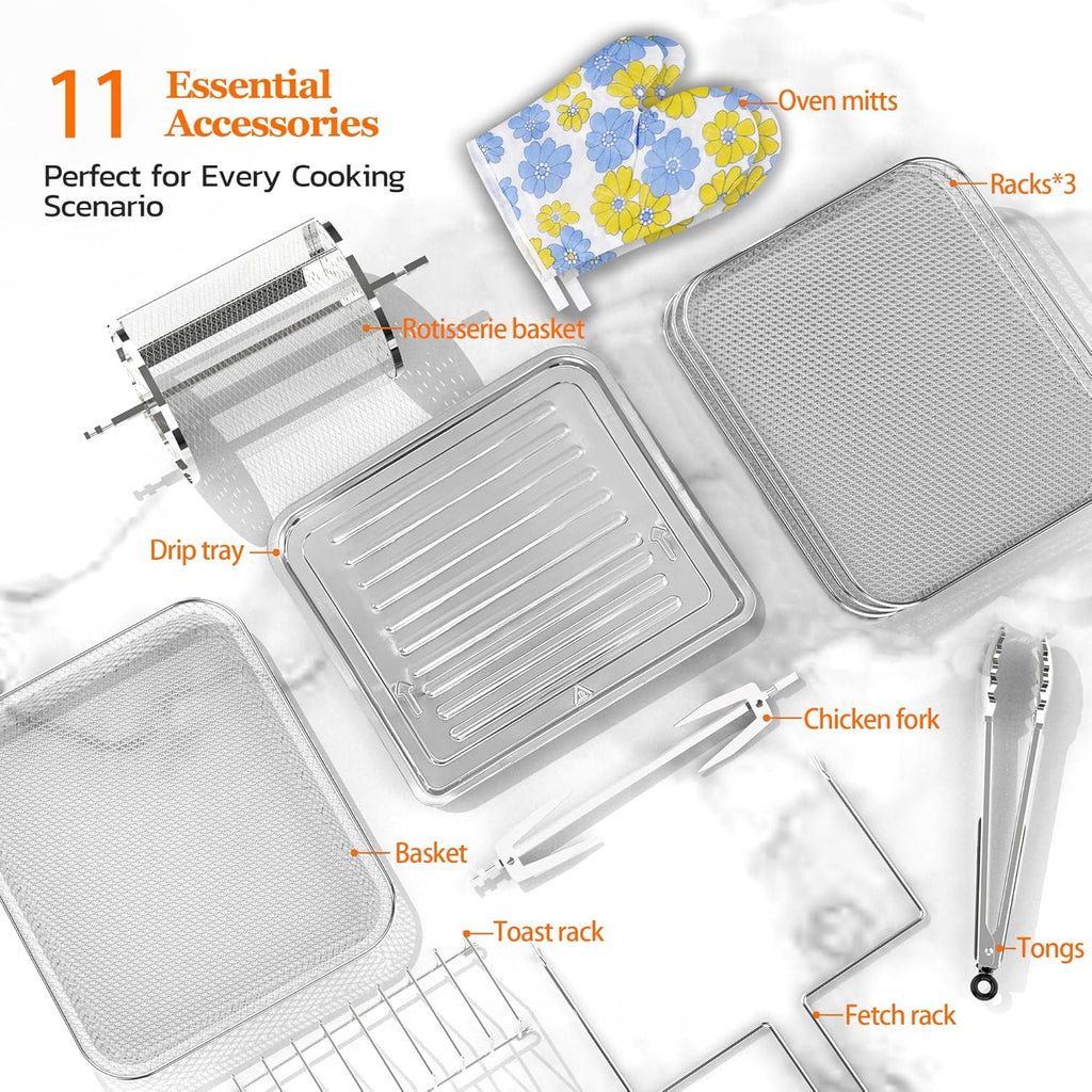 Large 20-quart air fryer 10-in-1 oven-air fryer combo Air fryer rotisserie rack 3 dehydrating racks