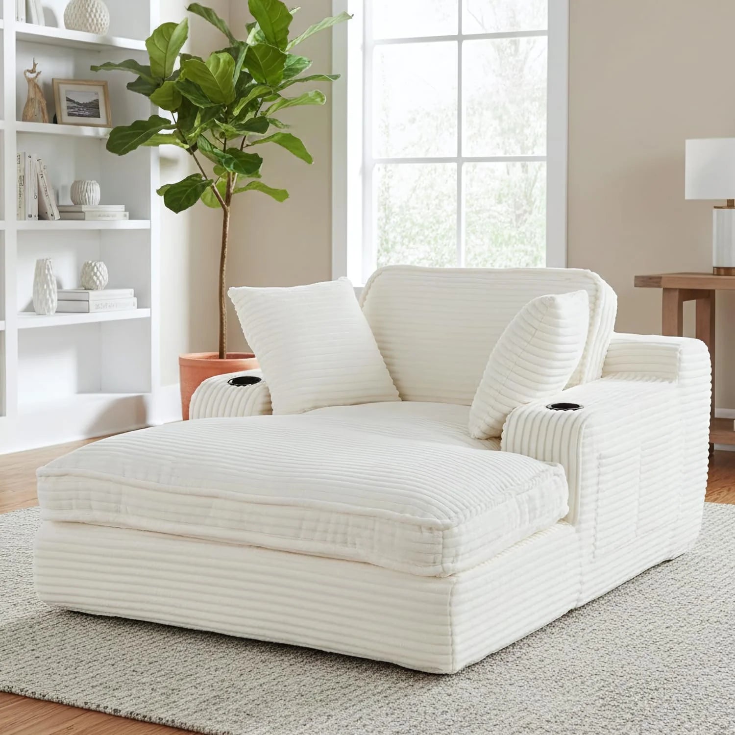 67 Oversized Chaise Lounge Chair Indoor Soft Boneless Cloud Couch with 3 Pillows 4 Side Pockets