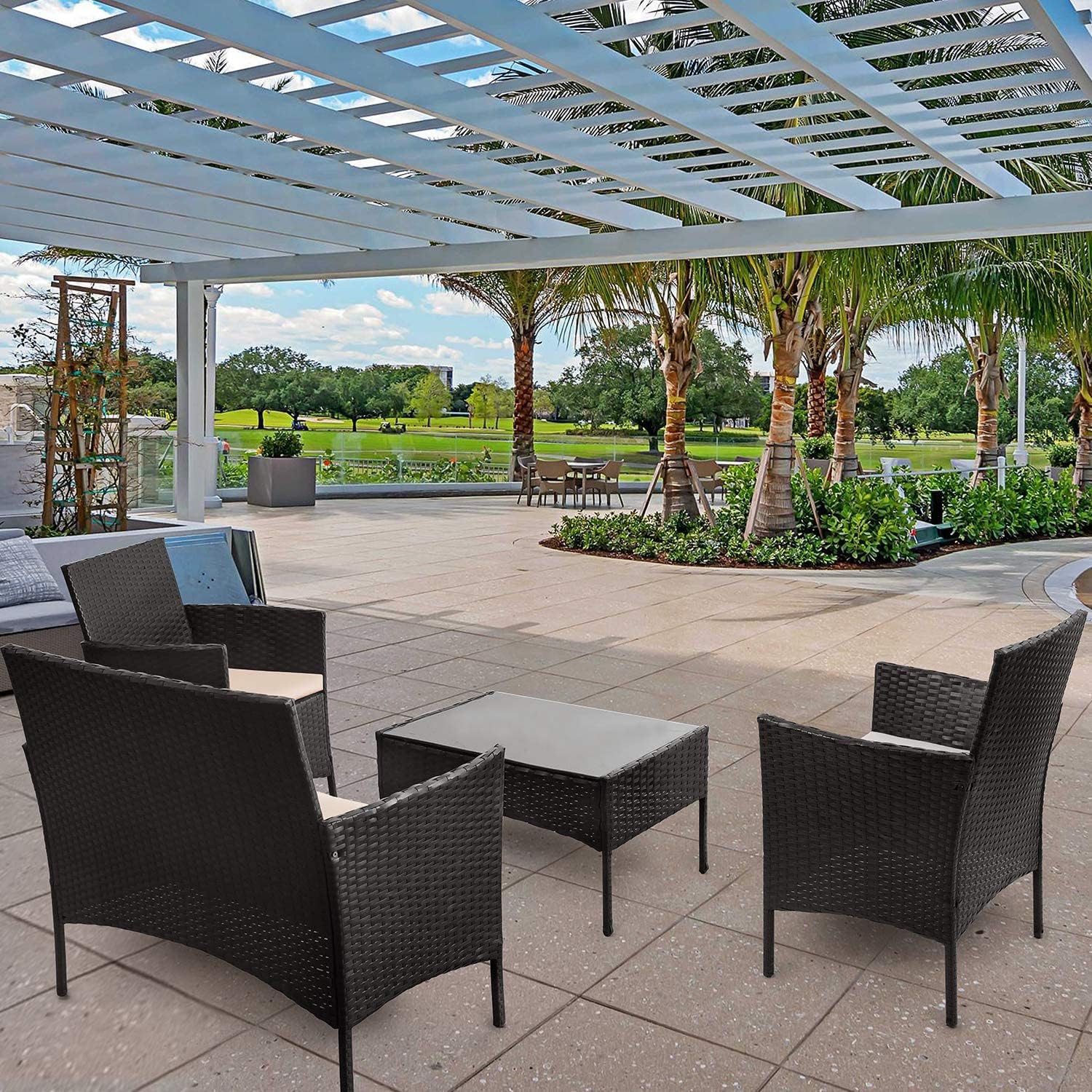 4 piece outdoor patio furniture set rattan chair wicker set