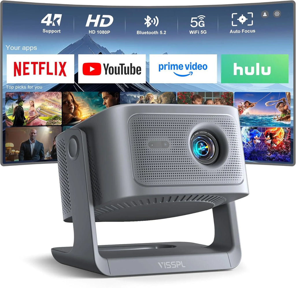 Smart 4K Projector with WiFi and Bluetooth, VISSPL 3D Dolby Audio and Auto Focus
