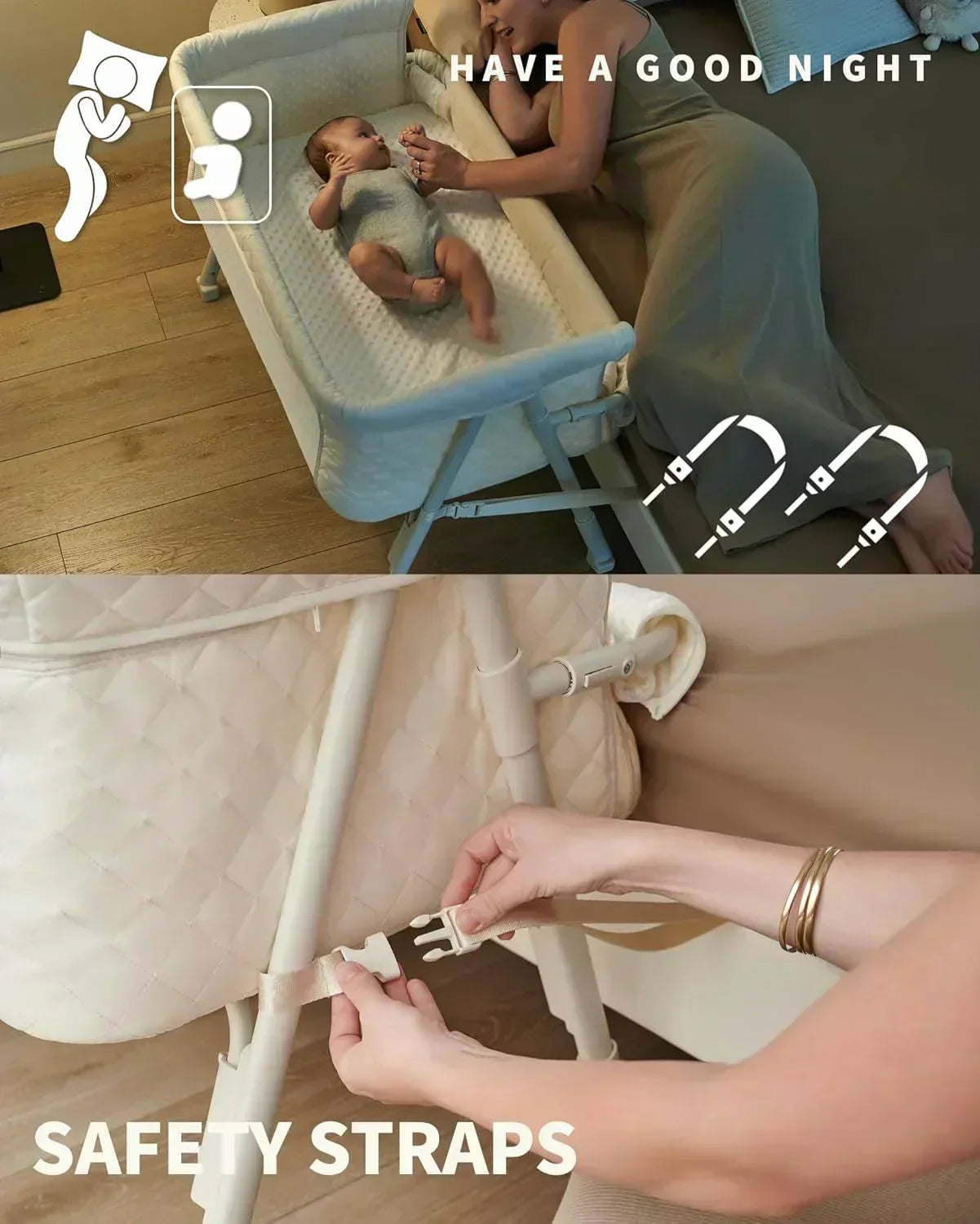 Bassinet Bedside Sleeper Baby Crib for Newborn Baby Bassinets Bedside Sleeper 4 Auto-Lock